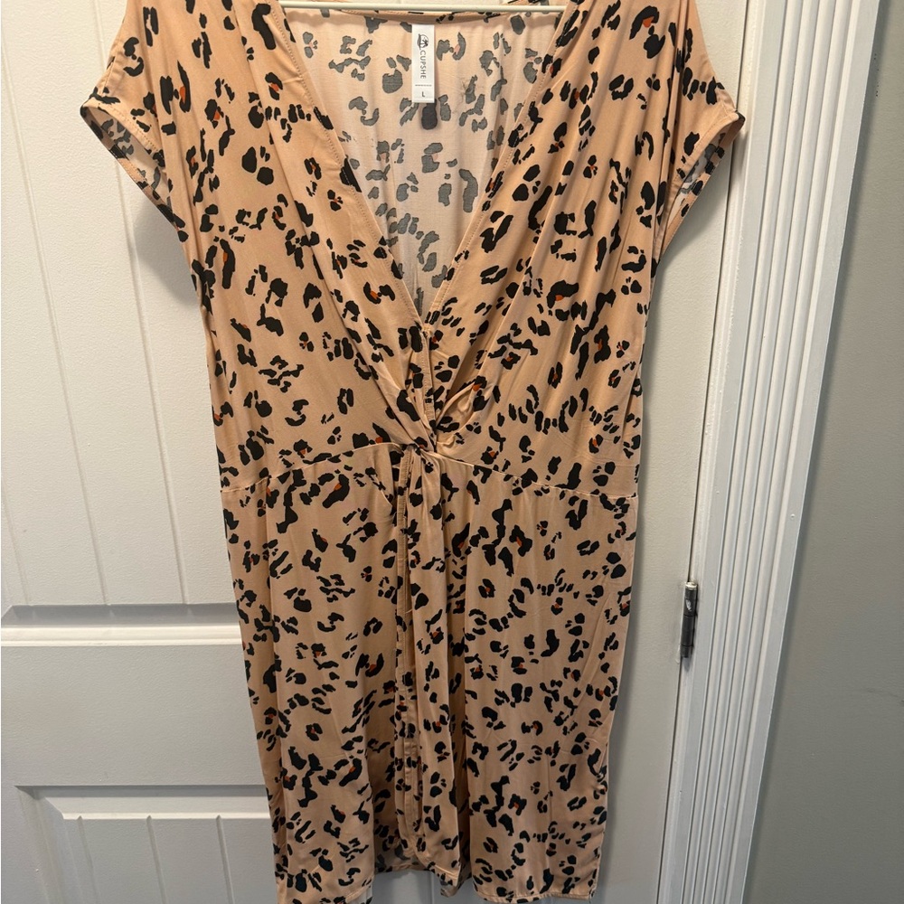 CupShe Fallon Leopard V-Neck Sleeveless Beach Dress | Size L | Like New - Picture 3 of 4